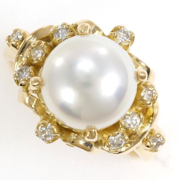 K18 Yellow Gold Ring Akoya Pearl Diamond