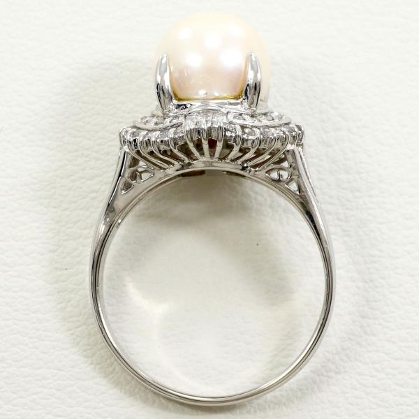 PT900 Platinum Pearl Ring with Diamond in Excellent Condition