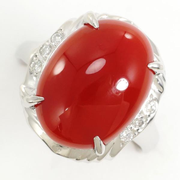 PT900 Platinum Ring with Coral and Diamond