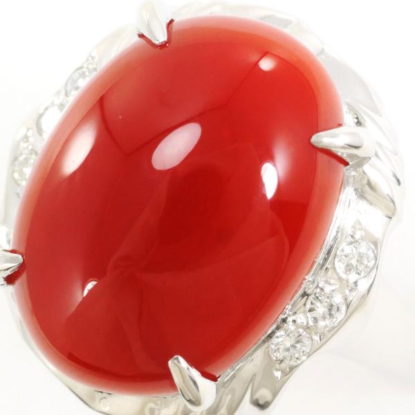 PT900 Platinum Ring with Coral and Diamond