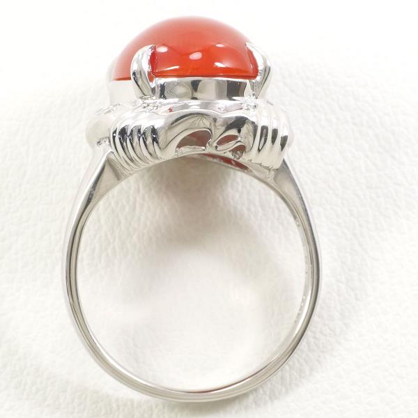 PT900 Platinum Ring with Coral and Diamond