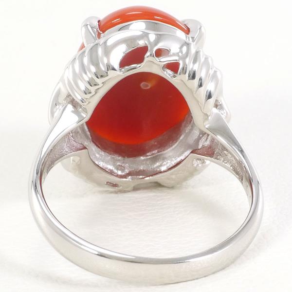 PT900 Platinum Ring with Coral and Diamond