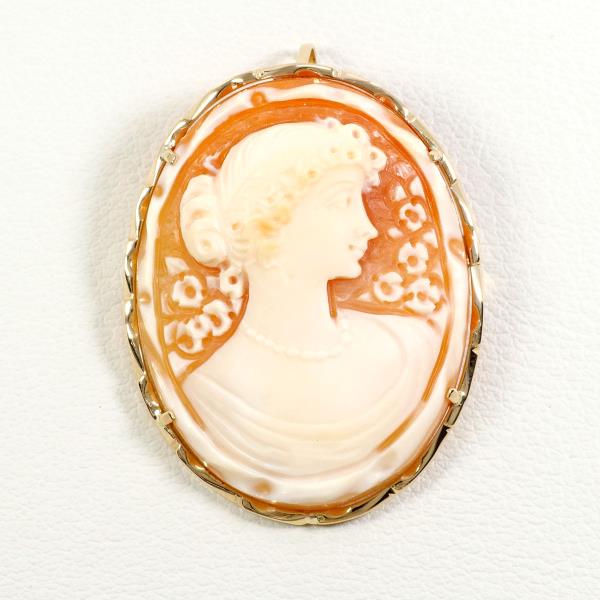 K14 Yellow Gold Pendant Brooch Shell Cameo in Excellent Condition