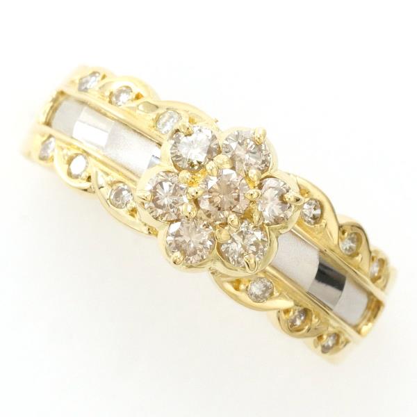 PT900 Platinum K18 Yellow Gold Brown Diamond Ring in Pristine Condition