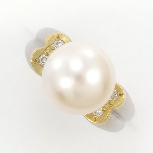 PT900 Platinum K18YG Ring Pearl 9mm Diamond