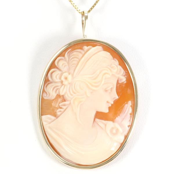 14K YG Necklace Brooch Shell Cameo