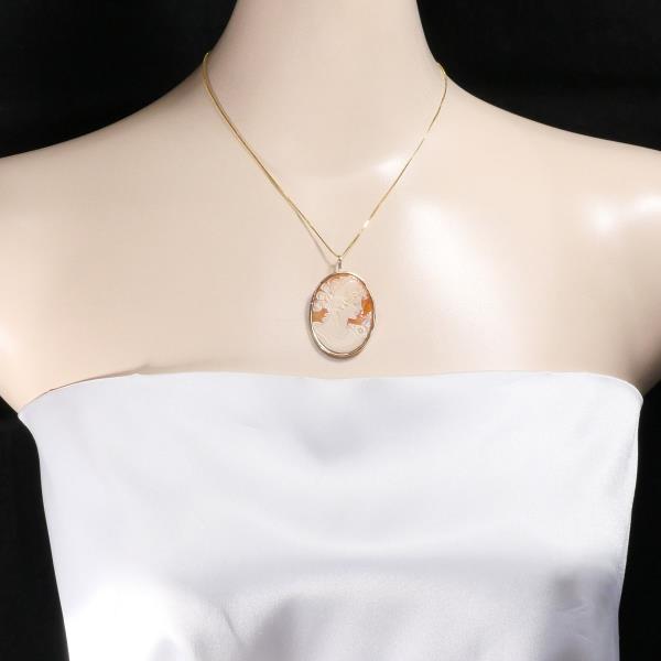 14K YG Necklace Brooch Shell Cameo