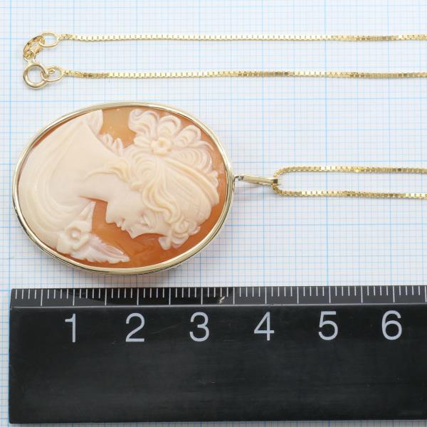 14K YG Necklace Brooch Shell Cameo