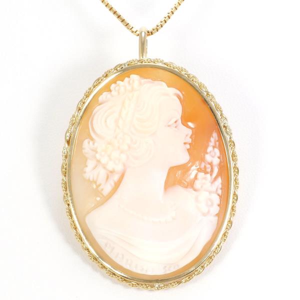 K18 Yellow Gold Necklace Brooch Shell Cameo