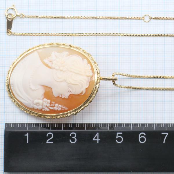 K18 Yellow Gold Necklace Brooch Shell Cameo