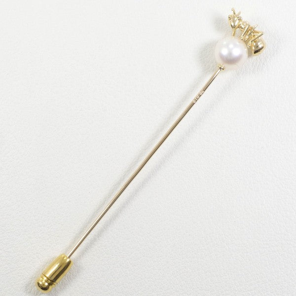 Mikimoto K14YG Yellow Gold Pearl Pin Brooch