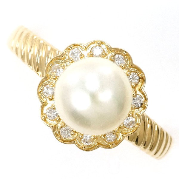 K18 Yellow Gold Pearl Ring with Diamond