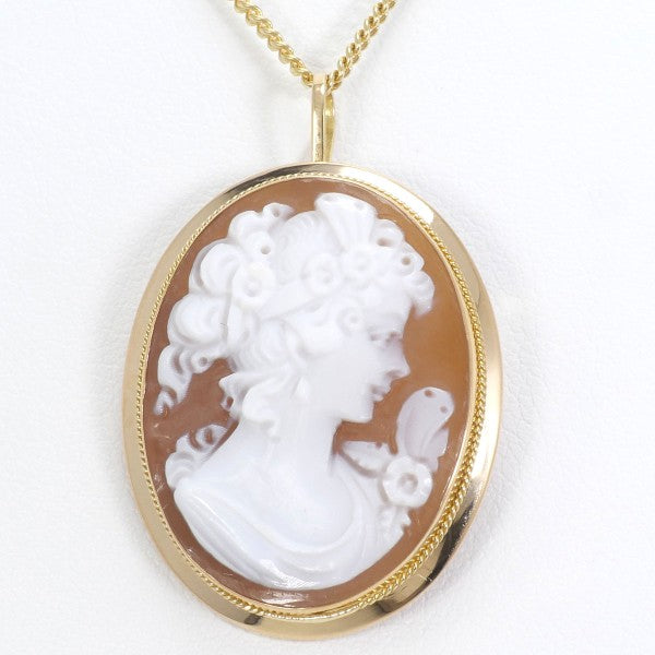 K18 Yellow Gold Necklace Brooch Shell Cameo