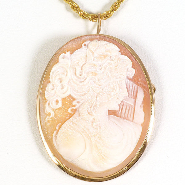 Au585 Shell Cameo 2way Necklace Brooch