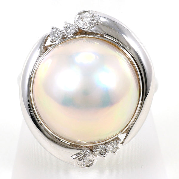 14K White Gold Mabe Pearl Diamond Ring