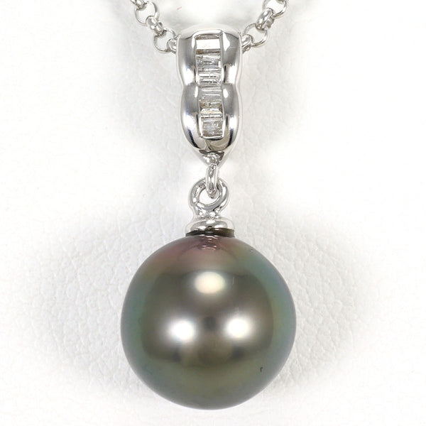 Au750 White Gold PT850 Platinum Black Pearl Diamond Necklace