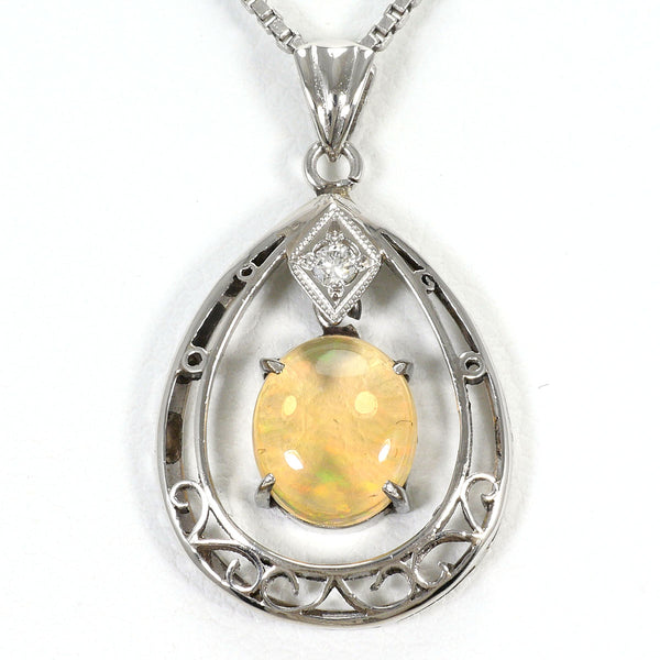 Platinum Fire Opal Diamond Necklace