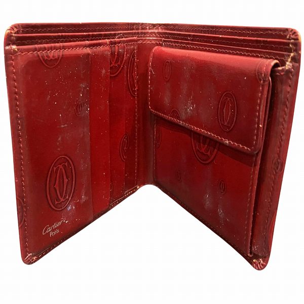 Cartier Happy Birthday Bordeaux Patent Leather Bifold Wallet in Fair Condition