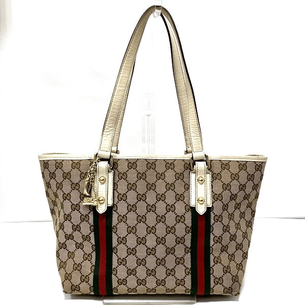 Gucci GG Canvas Leather Tote Bag with Charm 137396 in Good Condition