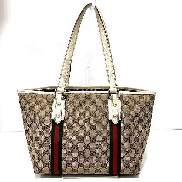 Gucci GG Canvas Leather Tote Bag with Charm 137396 in Good Condition