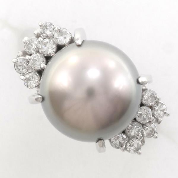 PT900 Platinum Ring with 10mm Pearl and 0.22ct Diamond in Excellent Condition