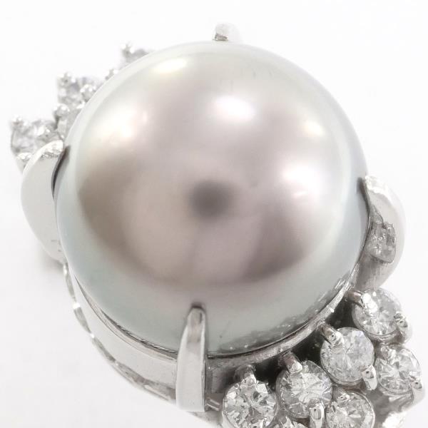 PT900 Platinum Pearl Ring with Diamond in Excellent Condition