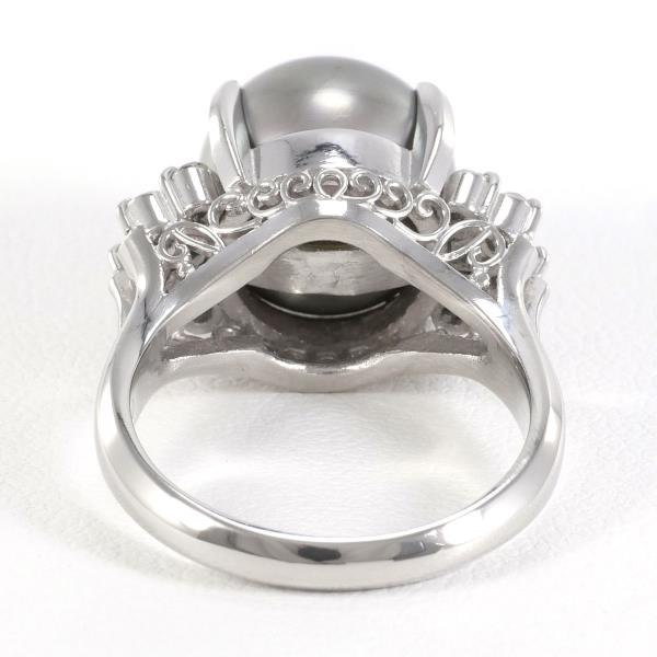 PT900 Platinum Pearl Ring with Diamond in Excellent Condition