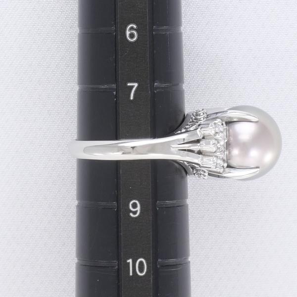 PT900 Platinum Ring with 10mm Pearl and 0.22ct Diamond in Excellent Condition