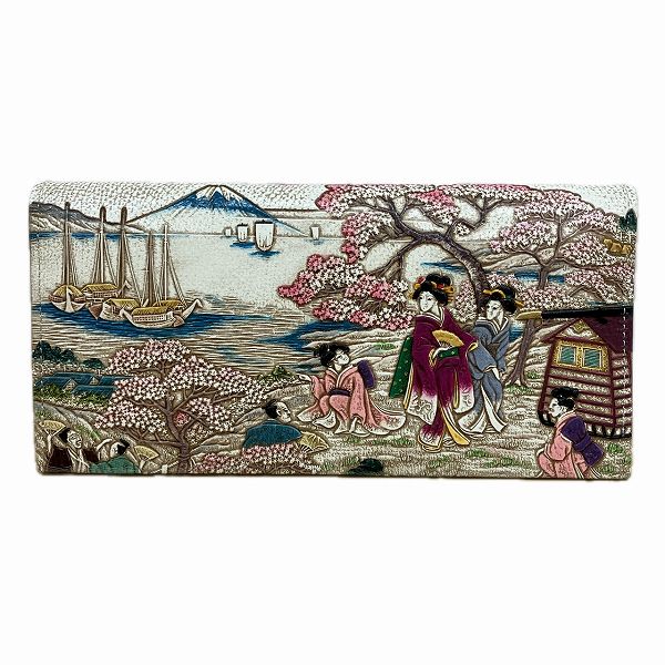 Leather Ukiyo-e Gotenyama Long Wallet in Great Condition