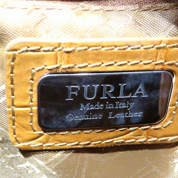 Furla Croc-Embossed Leather Camel Handbag in Good Condition