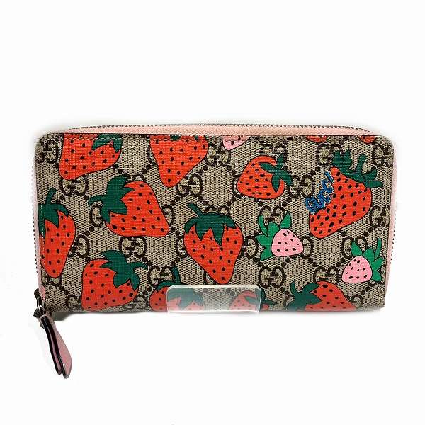 Gucci GG Supreme Strawberry Print Long Wallet 573865 in Good Condition