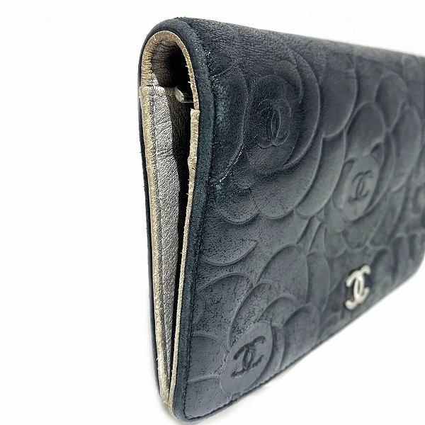 Chanel Camellia Coco Mark Leather Long Wallet in Fair Condition