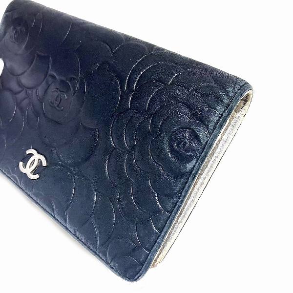 Chanel Camellia Coco Mark Leather Long Wallet in Fair Condition