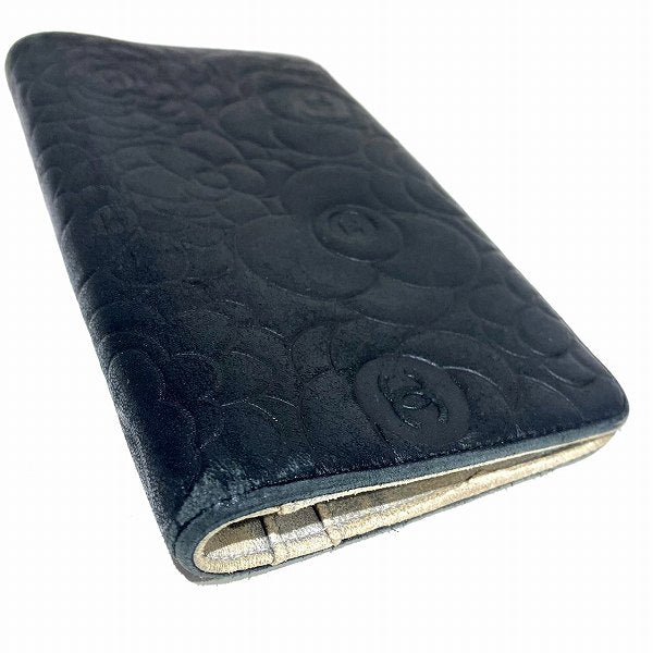 Chanel Camellia Coco Mark Leather Long Wallet in Fair Condition