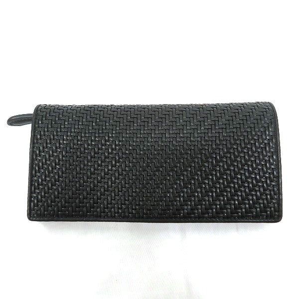 Ermenegildo Zegna Black Woven Leather Long Wallet in Good Condition