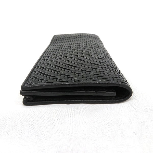 Ermenegildo Zegna Black Woven Leather Long Wallet in Good Condition