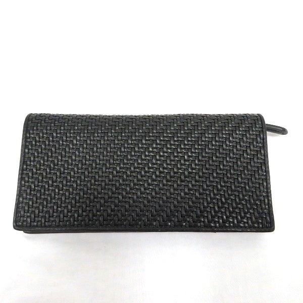 Ermenegildo Zegna Black Woven Leather Long Wallet in Good Condition