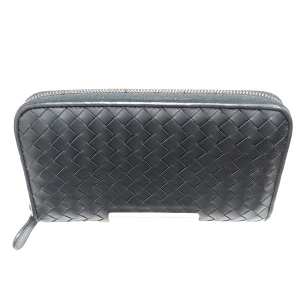 Bottega Veneta Intrecciato Leather Black Zip-Around Wallet in Good Condition