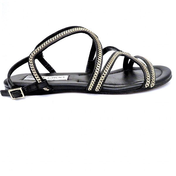 Jimmy Choo Leather Metal Sandals 35 Black in Good Condition