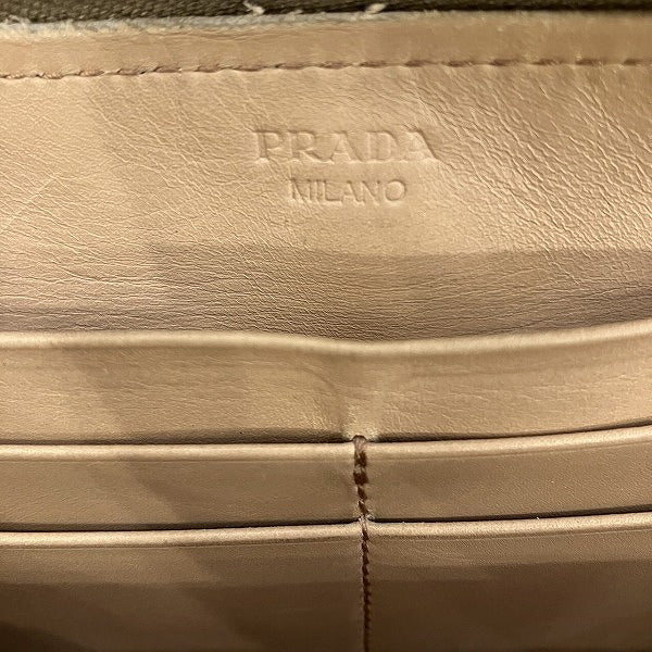 Prada Leather Logo Plate Round Zipper Long Wallet