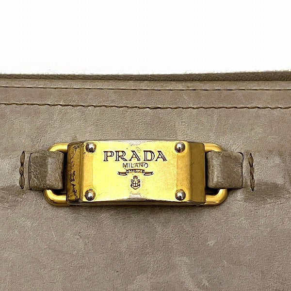 Prada Leather Logo Plate Round Zipper Long Wallet