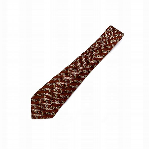 Hermes Silk Tie Brown Equestrian Pattern in Good Condition