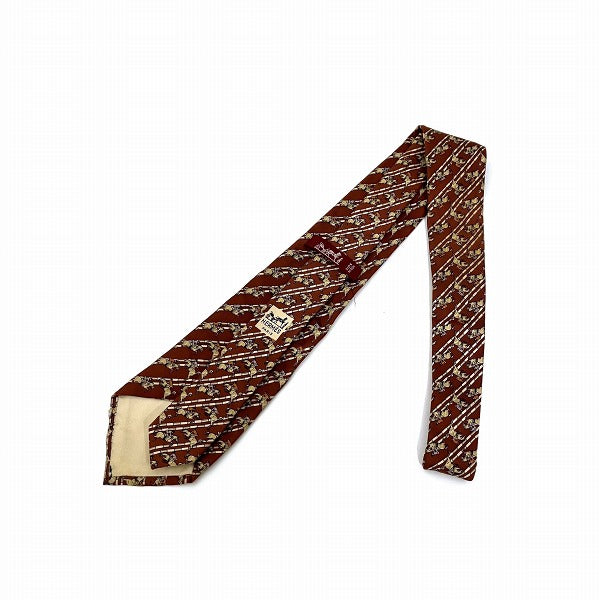 Hermes Silk Tie Brown Equestrian Pattern in Good Condition