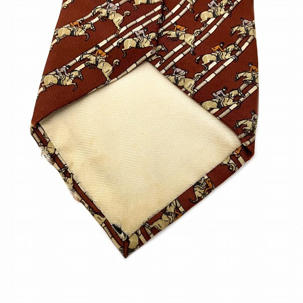 Hermes Silk Tie Brown Equestrian Pattern in Good Condition