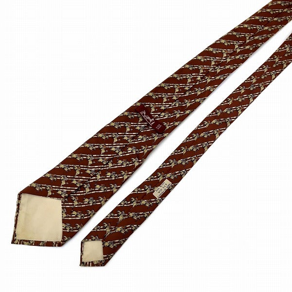 Hermes Silk Tie Brown Equestrian Pattern in Good Condition