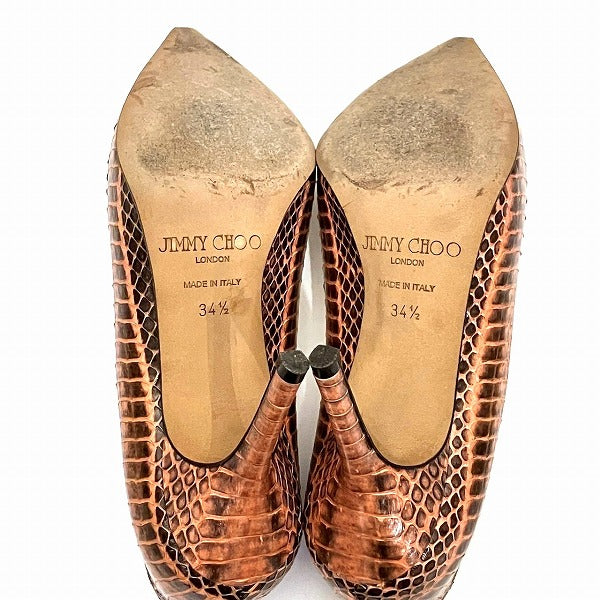 Jimmy Choo Python Leather Pumps Size 34 1/2 in Good Condition