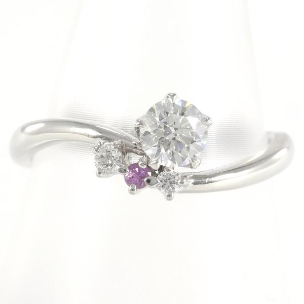 PT900 Platinum Ring with Diamond and Pink Sapphire in Excellent Condition