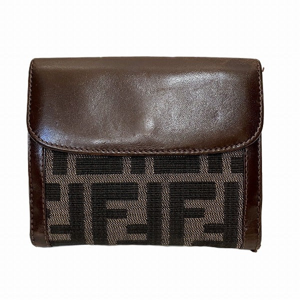 Fendi Zucca Pattern Compact Wallet Canvas Leather in Fair Condition