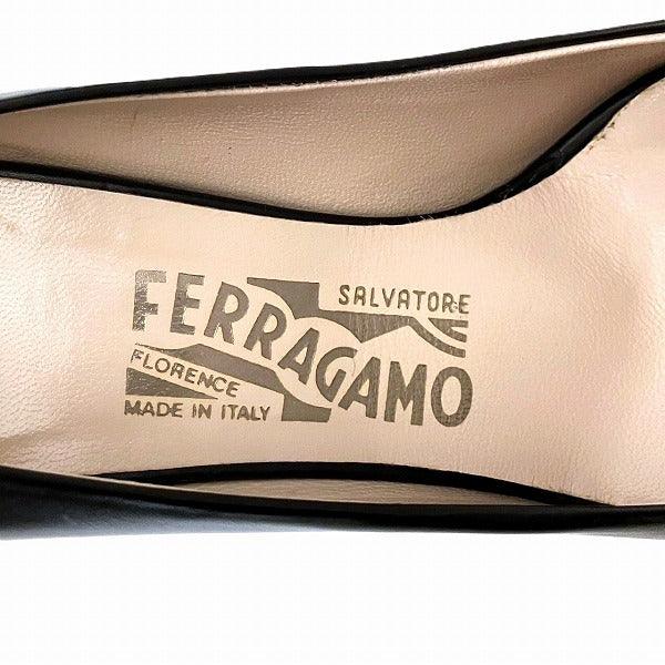 Salvatore Ferragamo Black Leather Open Toe Pumps