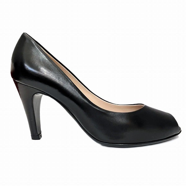 Salvatore Ferragamo Black Leather Open Toe Pumps